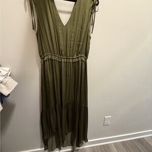 Banana Republic Olive Green V-Neck Tiered Maxi Dress